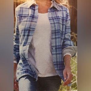 LL BEAN Woman's Blue Cotton Flannel and Lined Fleece Hoodie. Size XL - Like New